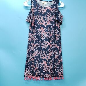 Simply Southern Coral Pattern Kids Dress - Navy and Pink